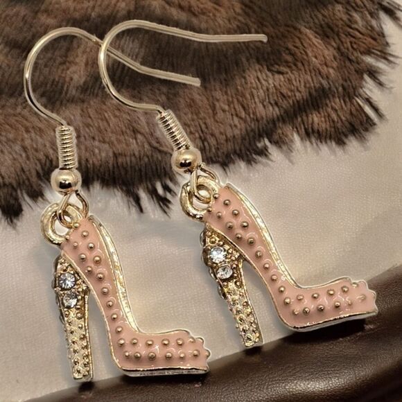 Pink Rhinestone High Heels Earrings 👠 Fashion Diva Dangle Drop Jewelry NEW - Picture 6 of 6